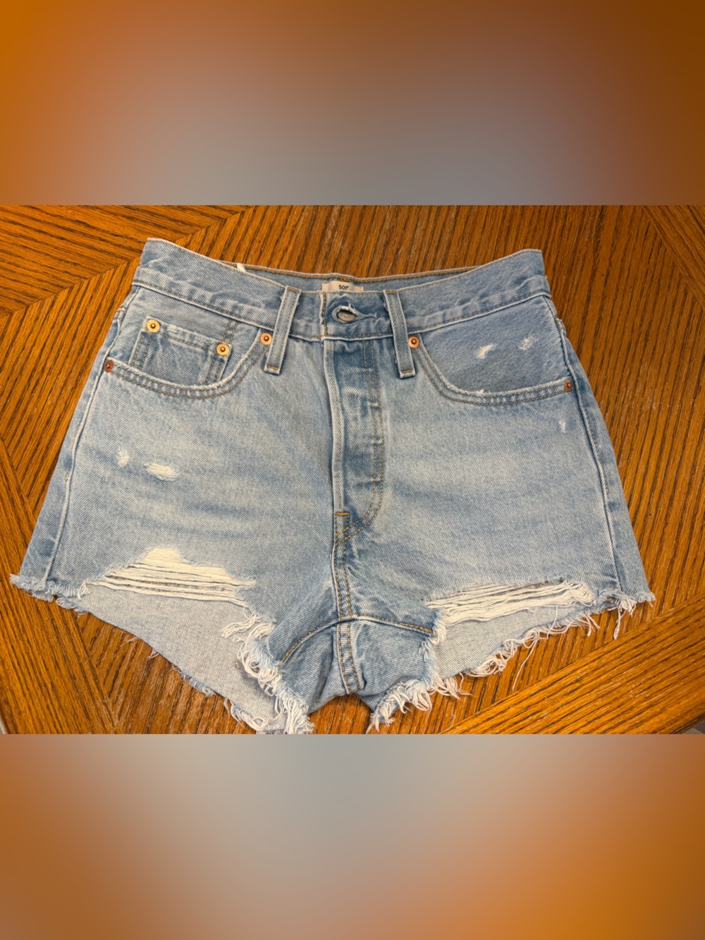 Levi's Light Blue Distressed High-Waist Denim Shorts